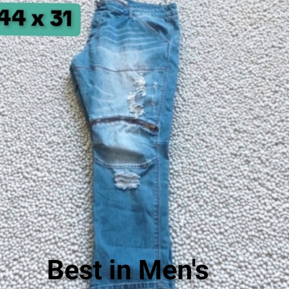 HP🔥Men's Denim House Distressed Button Fly Jeans (44x31)